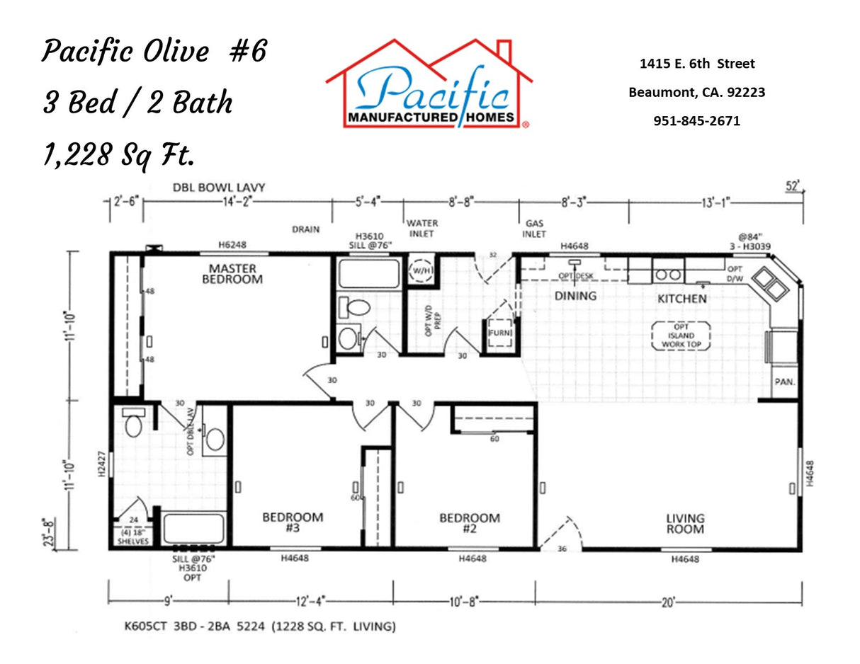 Pacific Olive BM6- 3BD & 2BA 1,228 SQFT