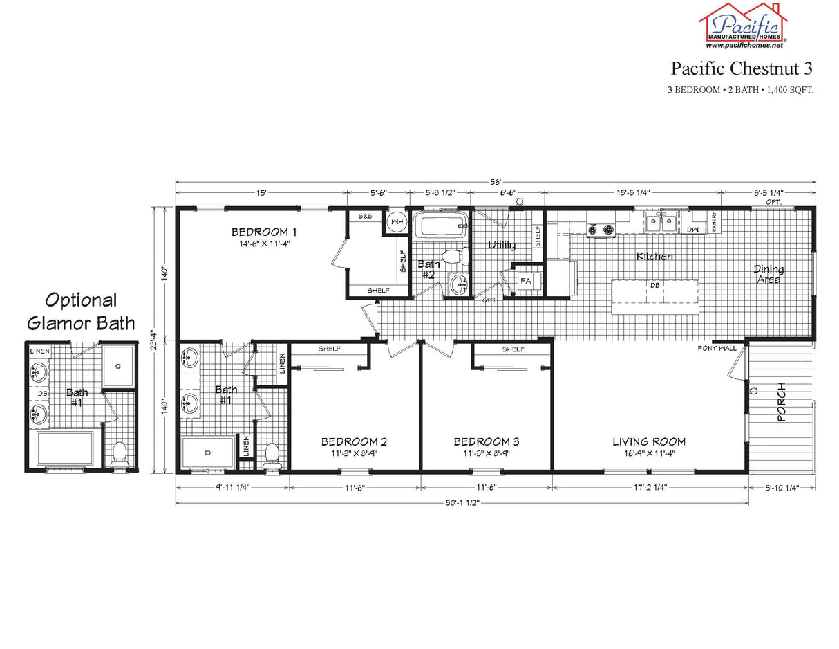 PACIFIC CHESTNUT 3 - 3BD X 2BA 1,237 SQFT