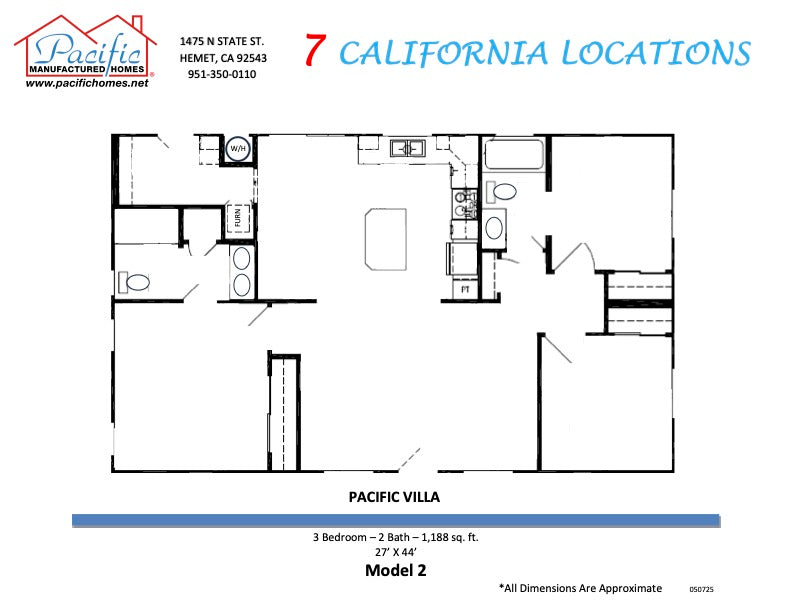 Pacific Villa Model 2 HM2- 3BD & 2BA 1,188 SQFT