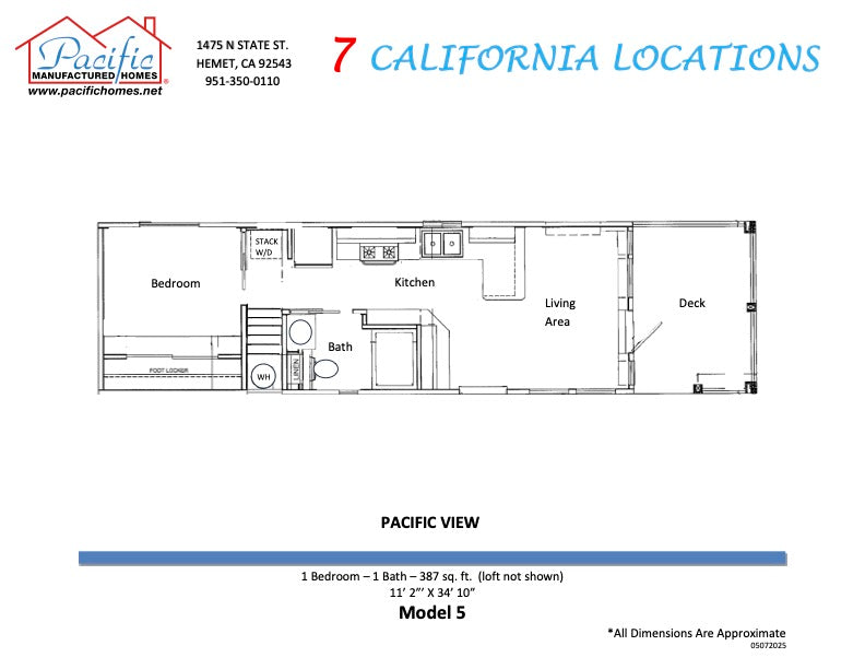Pacific View Model 5 HM5- 1BD & 1BA 387 SQFT