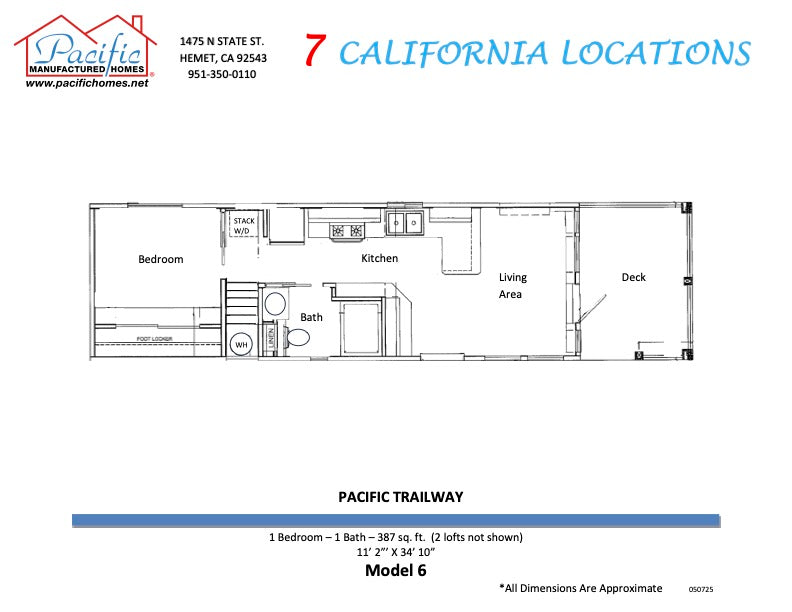 Pacific Trailway Model 6 HM6- 1BD & 1BA 387 SQFT