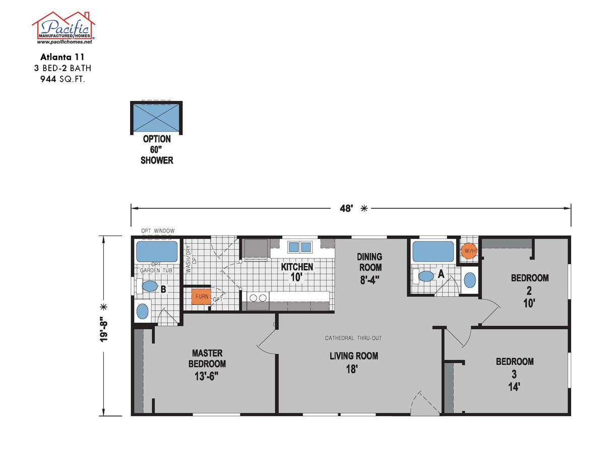 PACIFIC ATLANTA 11 - 3BD X 2BA 944 SQFT