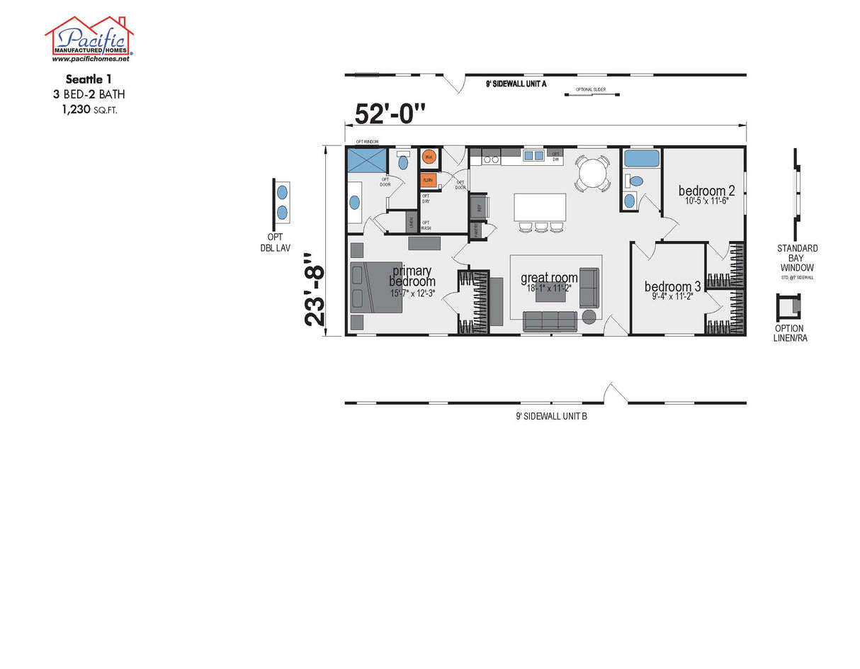 PACIFIC SEATTLE 1 - 3BD X 2BA 1,230 SQFT