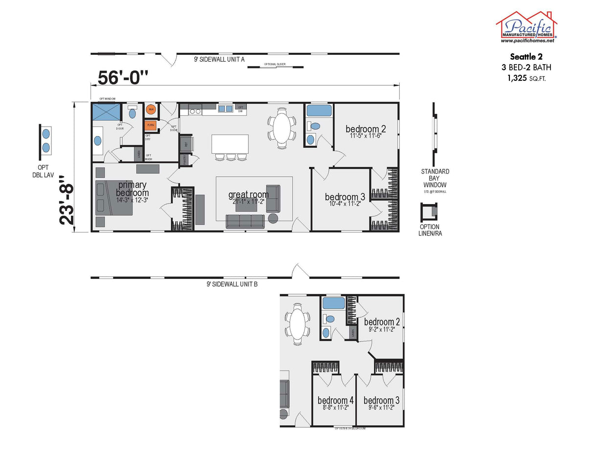 PACIFIC SEATTLE 2 - 3BD X 2BA 1,325 SQFT