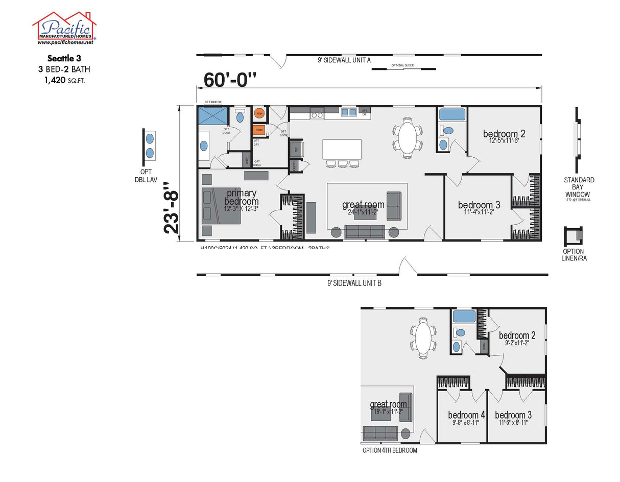 PACIFIC SEATTLE 3 - 3BD X 2BA 1,420 SQFT