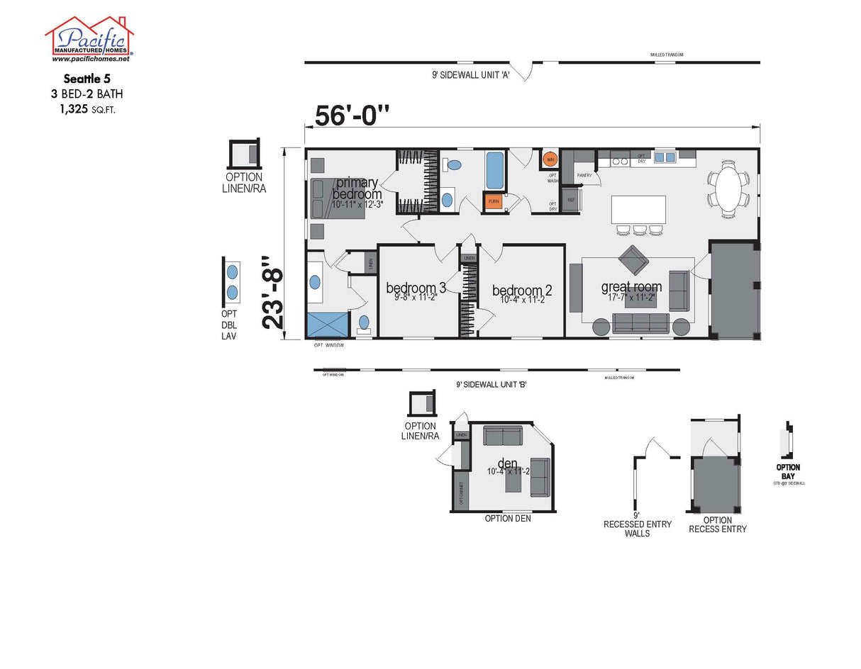 PACIFIC SEATTLE 5 - 3BD X 2BA 1,325 SQFT