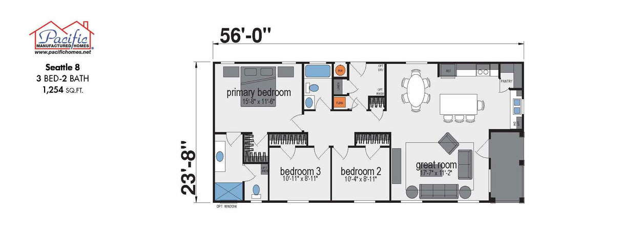 PACIFIC SEATTLE 8 - 3BD X 2BA 1,254 SQFT