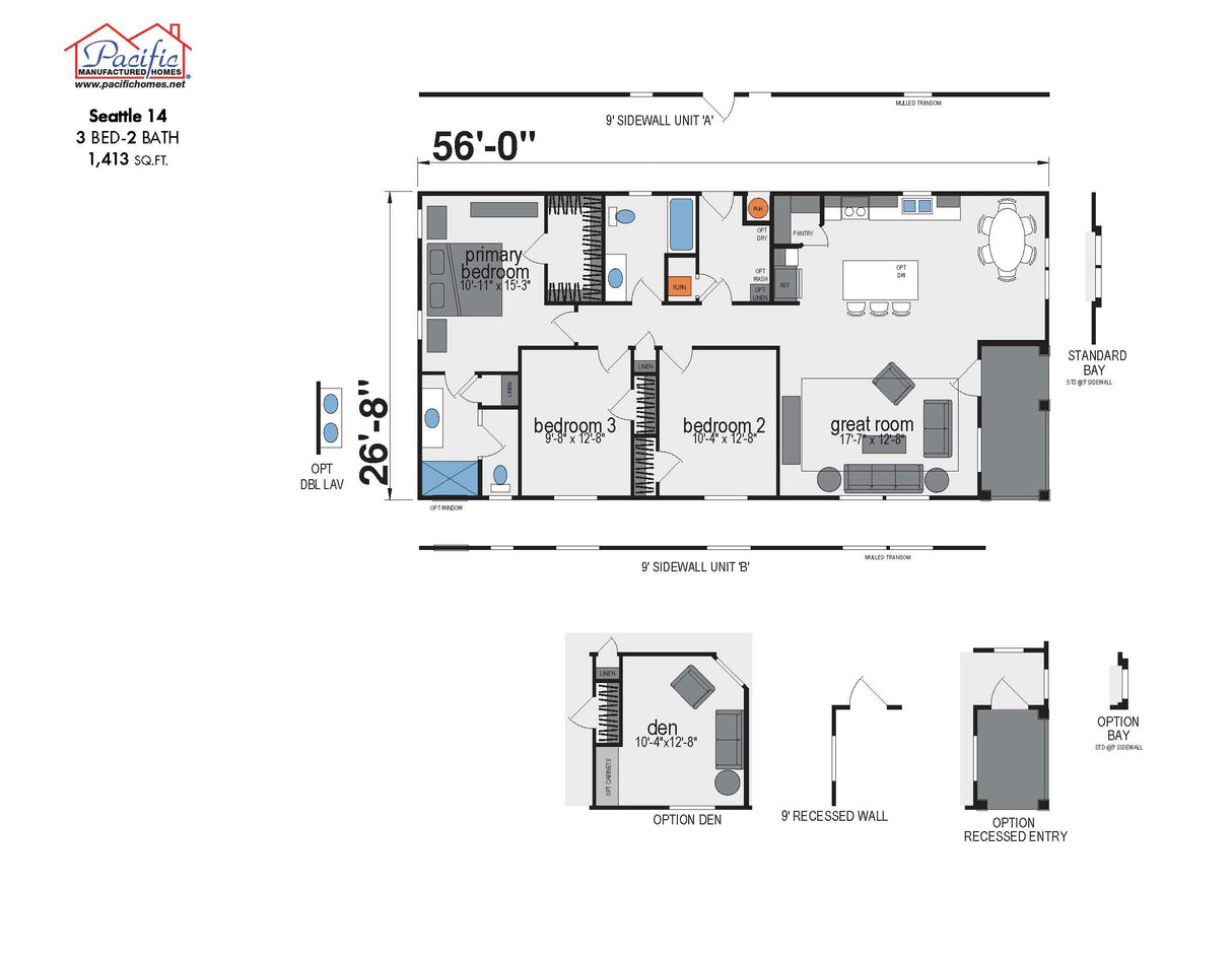 PACIFIC SEATTLE 14 - 3BD X 2BA 1,413 SQFT