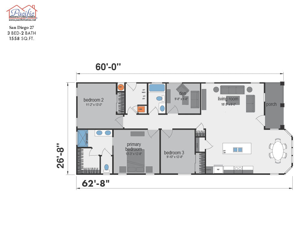 PACIFIC SAN DIEGO 27 - 3BD X 2BA 1,558 SQFT