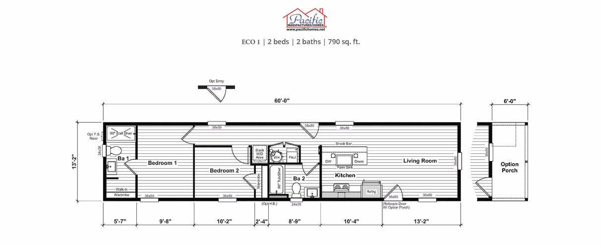 PACIFIC ECO 1 - 2BD X 2BA 790 SQFT