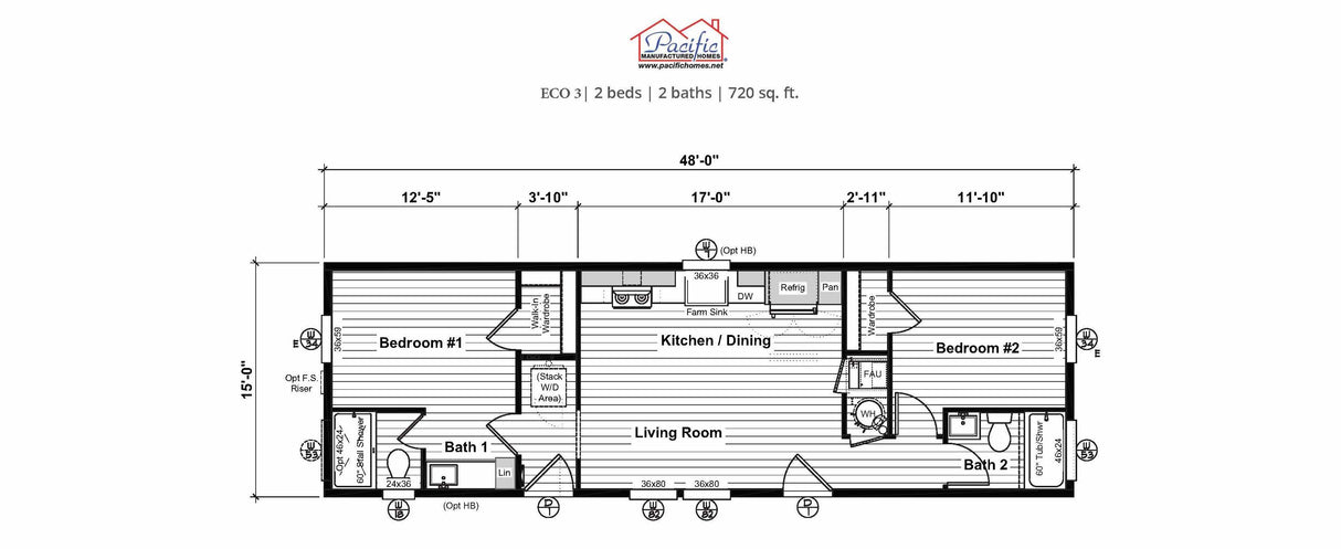 PACIFIC ECO 3 - 2BD X 2BA 720 SQFT