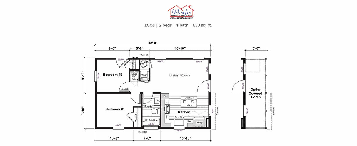 PACIFIC ECO 5 - 2BD X 1BA 630 SQFT