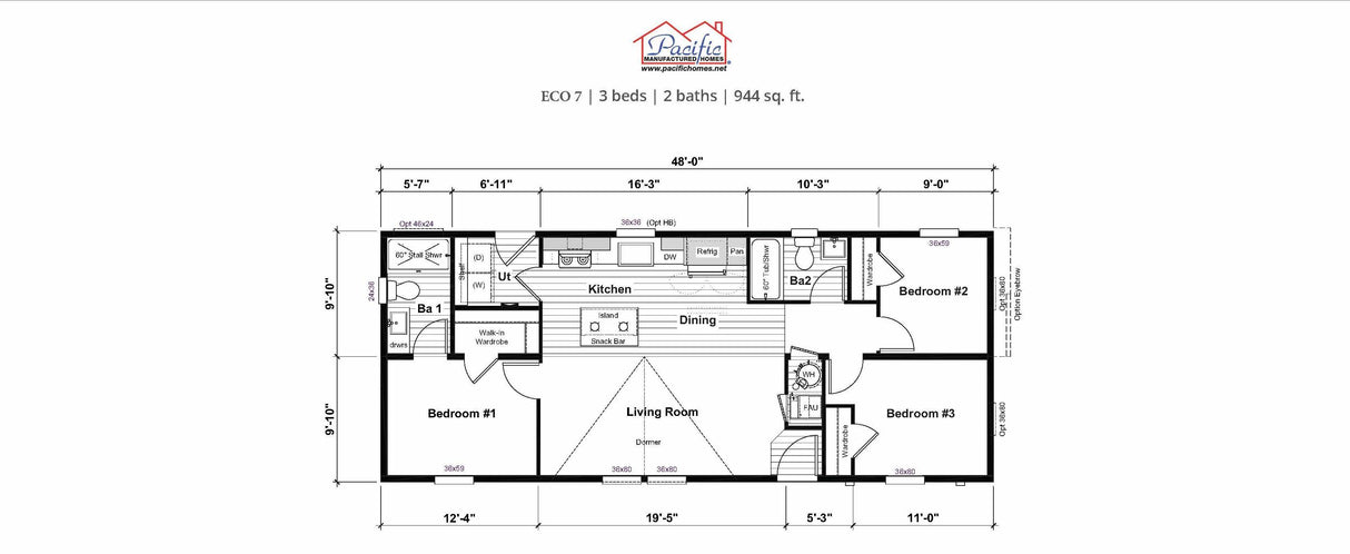 PACIFIC ECO 7 - 3BD X 2BA 944 SQFT
