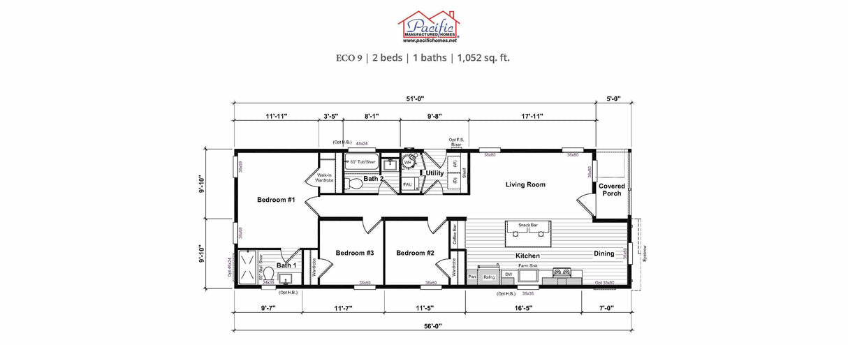 PACIFIC ECO 9 - 2BD X 1BA 1,052 SQFT