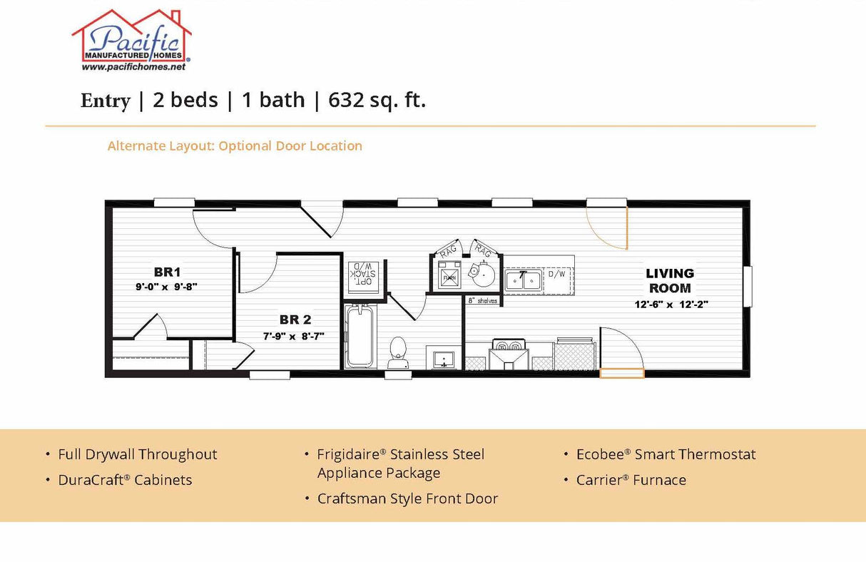 PACIFIC ENTRY 2 - 2BD X 1BA 632 SQFT