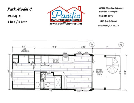 Pacific Park Model BMC- 1BD & 1BA 393 SQFT