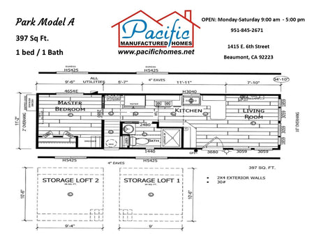 Pacific Park Model BMA- 1BD & 1BA 397 SQFT