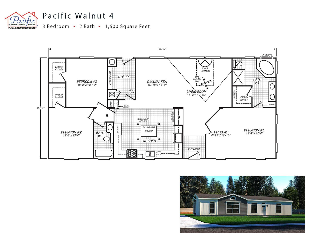 PACIFIC WALNUT 4- 3BD X 2BA 1,600 SQFT