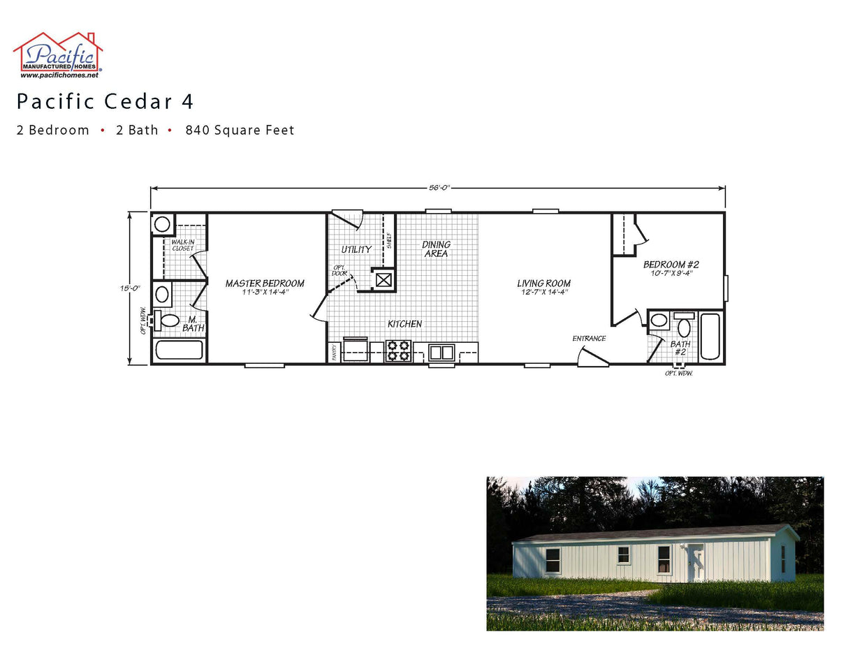 PACIFIC CEDAR 4 - 2BD X 2BA 840 SQFT