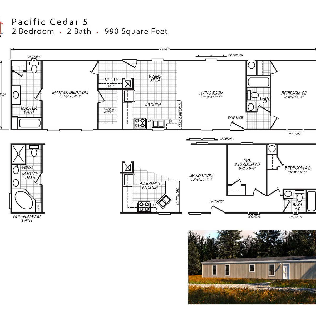 PACIFIC CEDAR 5 2BD X 2BA 990 SQFT Pacific Homes