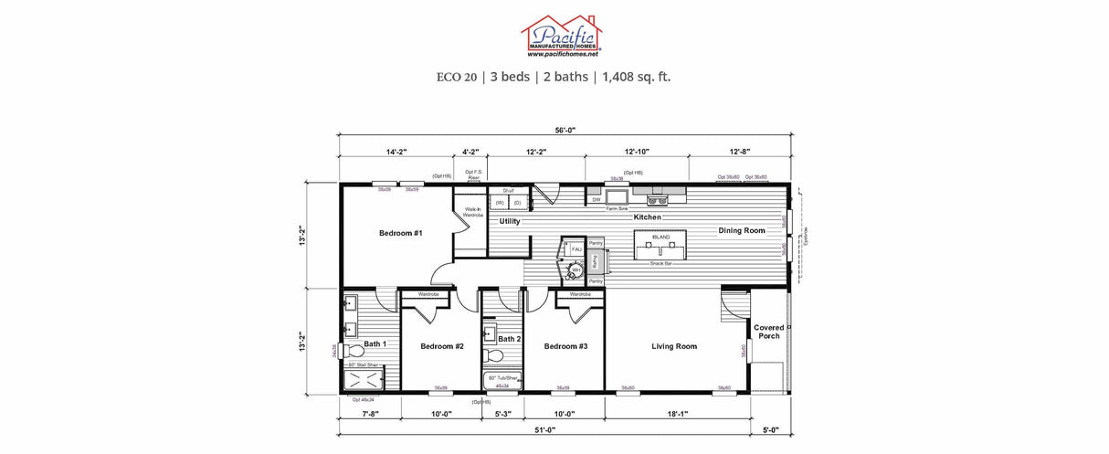 PACIFIC ECO 20 - 3BD X 2BA 1,408 SQFT