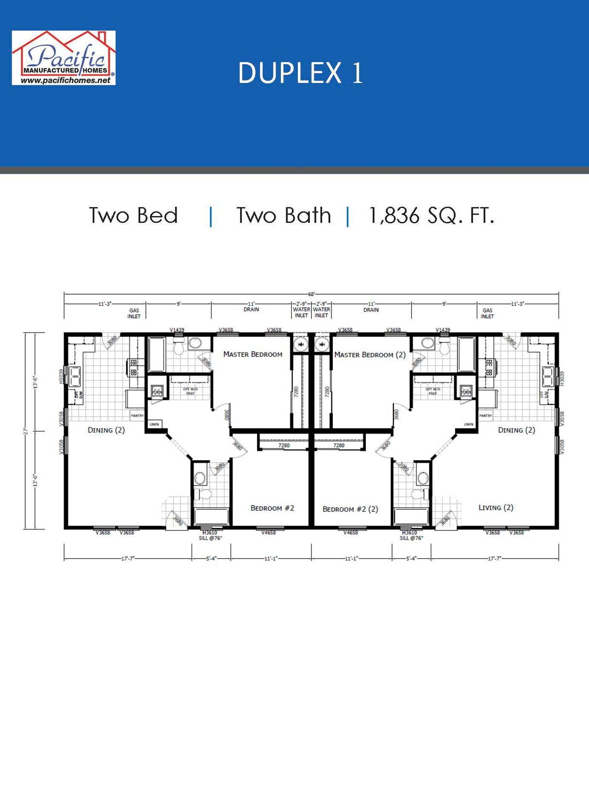 PACIFIC DUPLEX 1 - 2BD X 2BA 1,836 SQFT