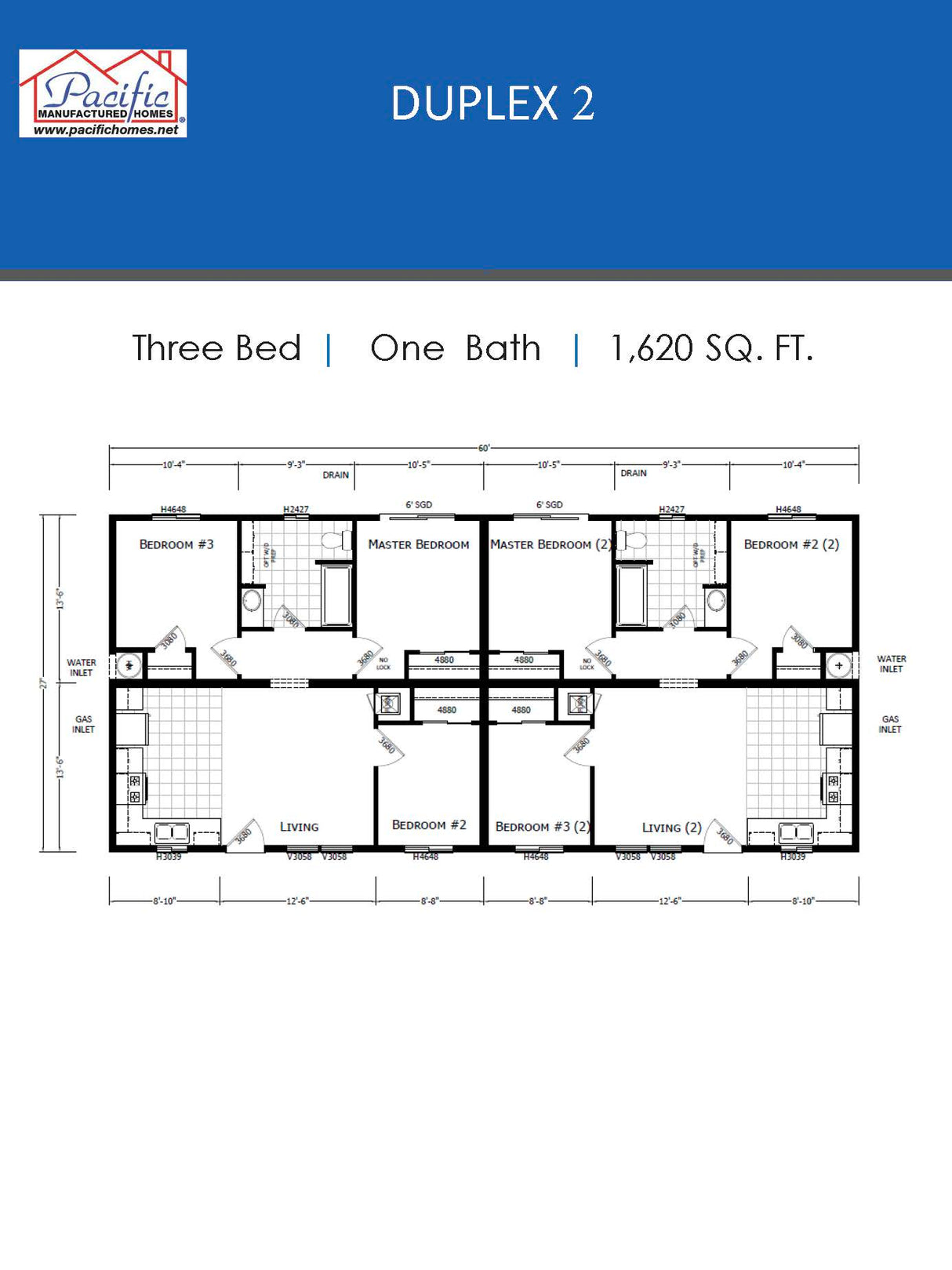 PACIFIC DUPLEX 2 - 3BD X 1BA 1,620 SQFT