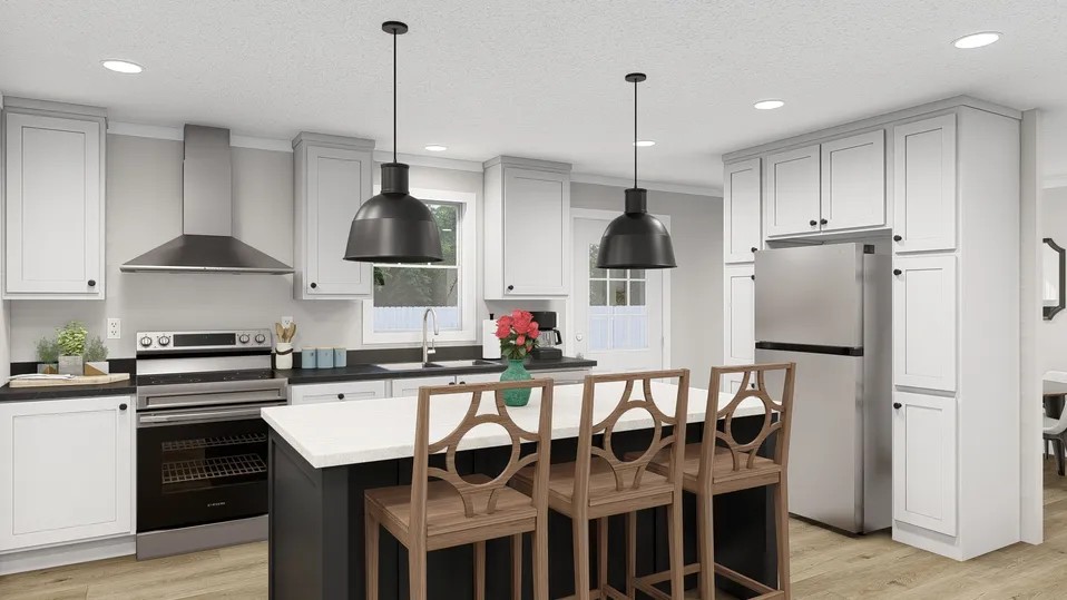 Pacific Entry 25 kitchen with island and seats