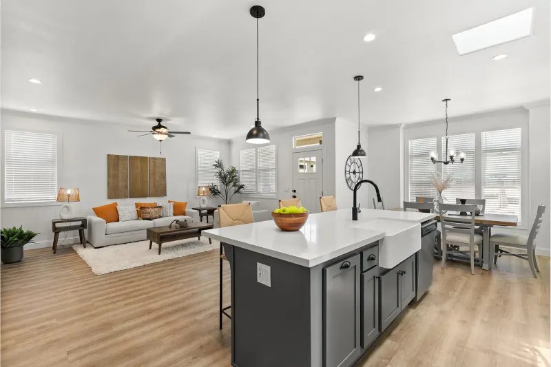 Pacific San Diego 27 kitchen island and living room