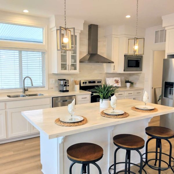 kitchen with fridge oven